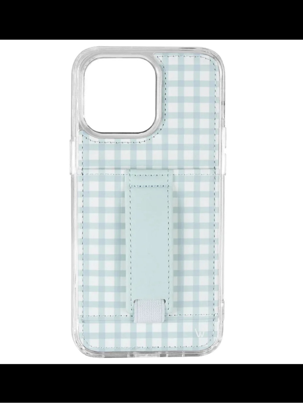 iphone 17 Clear Protective Phone Case with Light Blue Gingham Card Strap